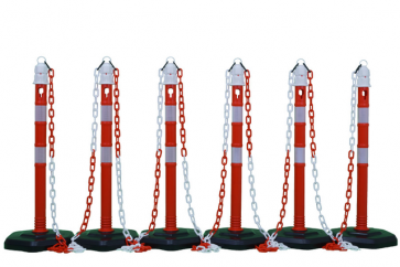 (6er Pack) - Pfosten- & Kettenabsperrung -MultiMax- inklusive 15m Kette